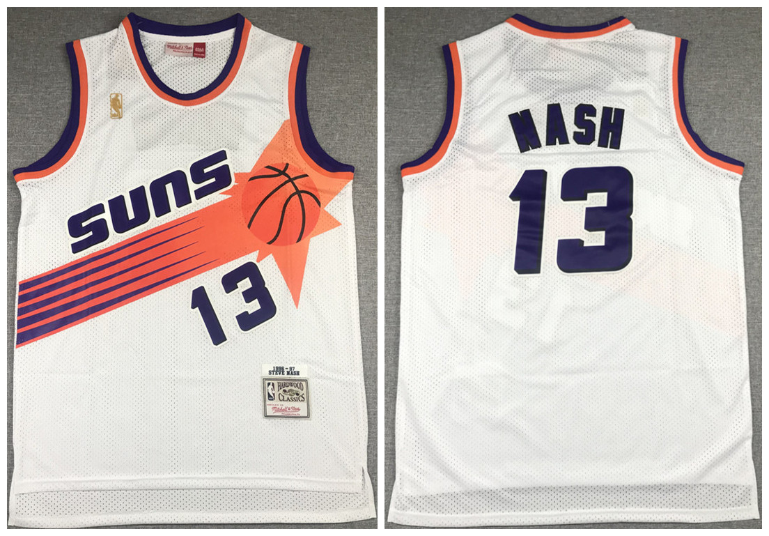 Men's Phoenix Suns #13 Steve Nash White NBA 1992-93 Throwback Stitched Jersey